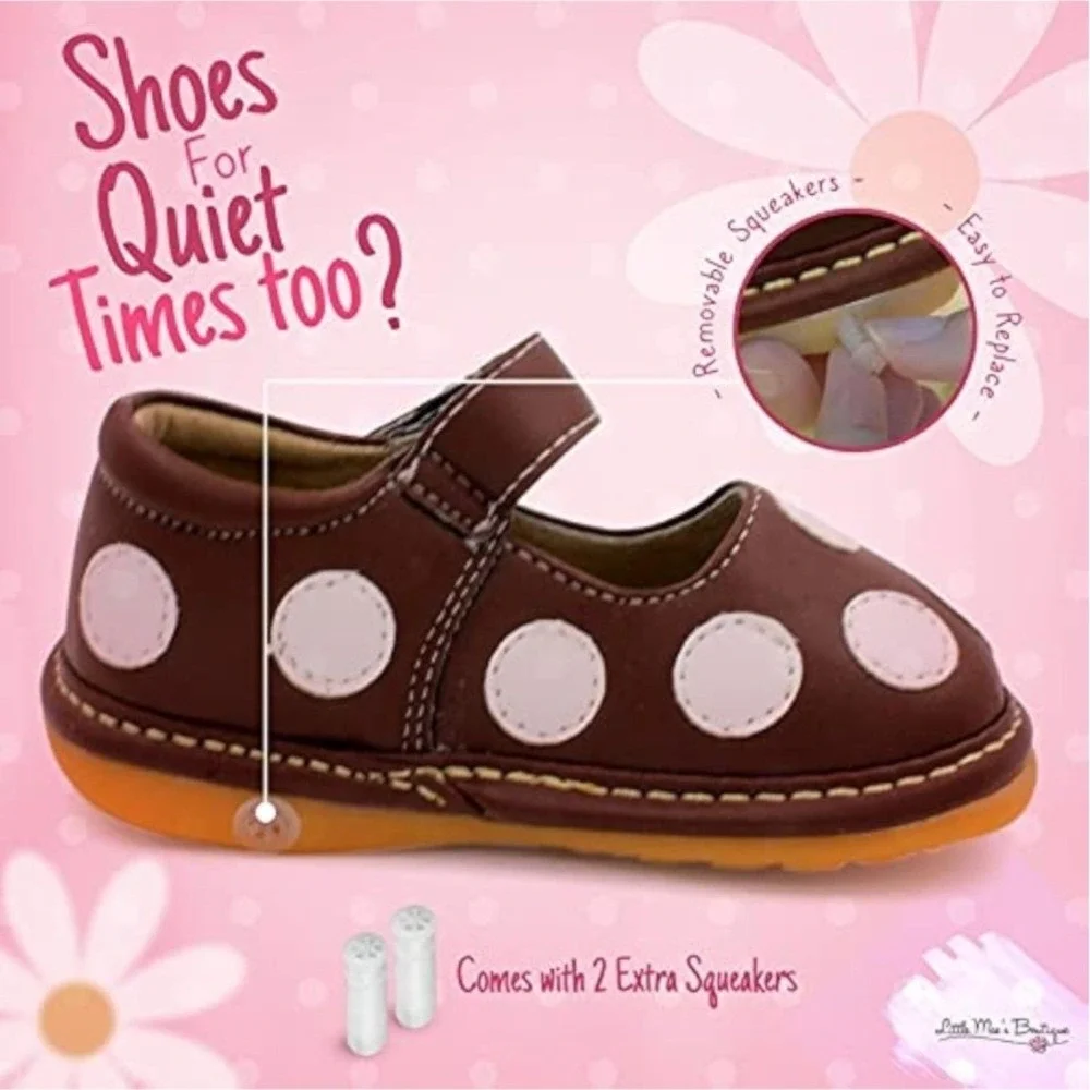 Little Mae's Boutique Brown Polka Dot Squeaky Mary Jane Shoes First Walkers 3
